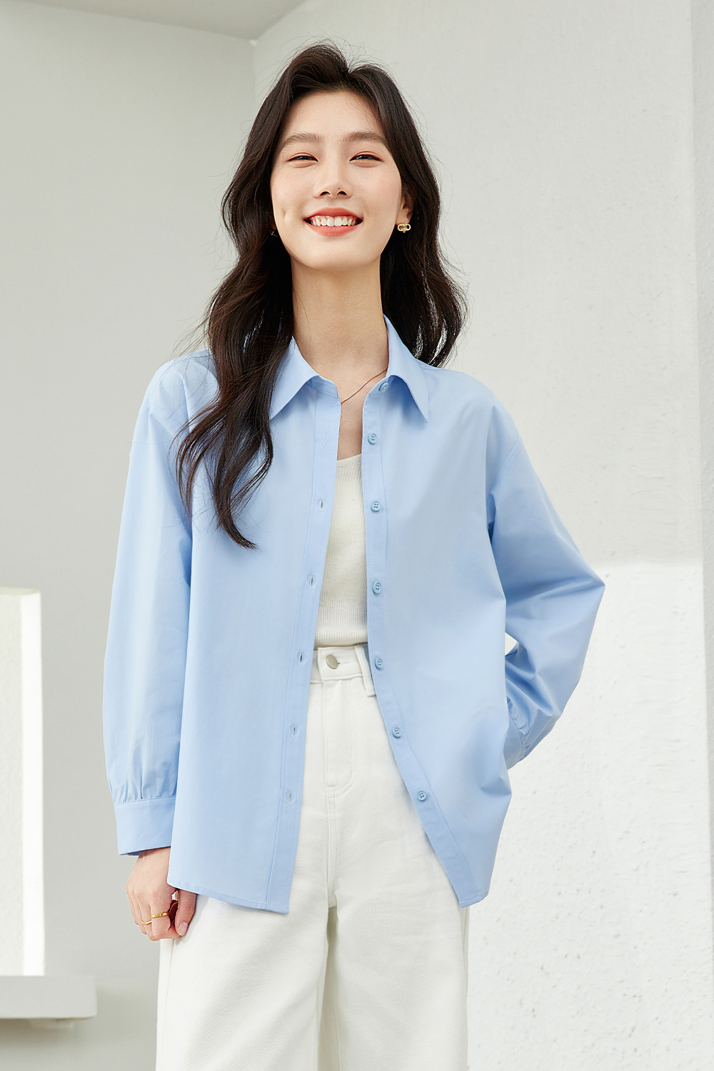 Temperament solid color shirt-VIMLYSTORE