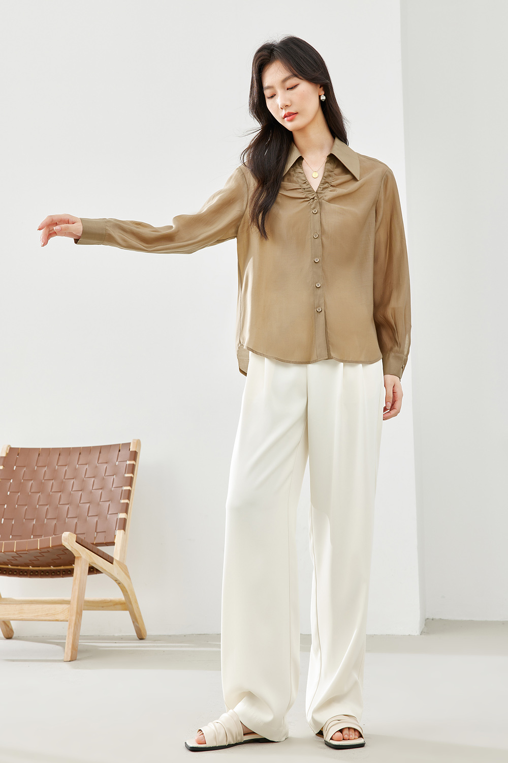 Lapel V-neck combination shirt
