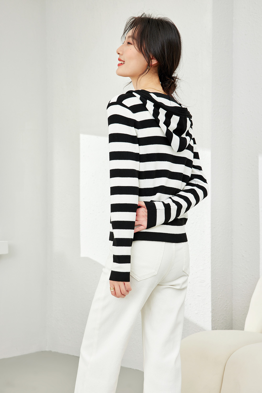 High-Elastic Hooded Knit Cardigan-VIMLYSTORE