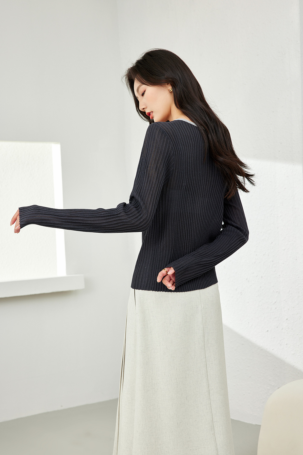 Collar Patchwork with Contrast Knit Cardigan-VIMLYSTORE