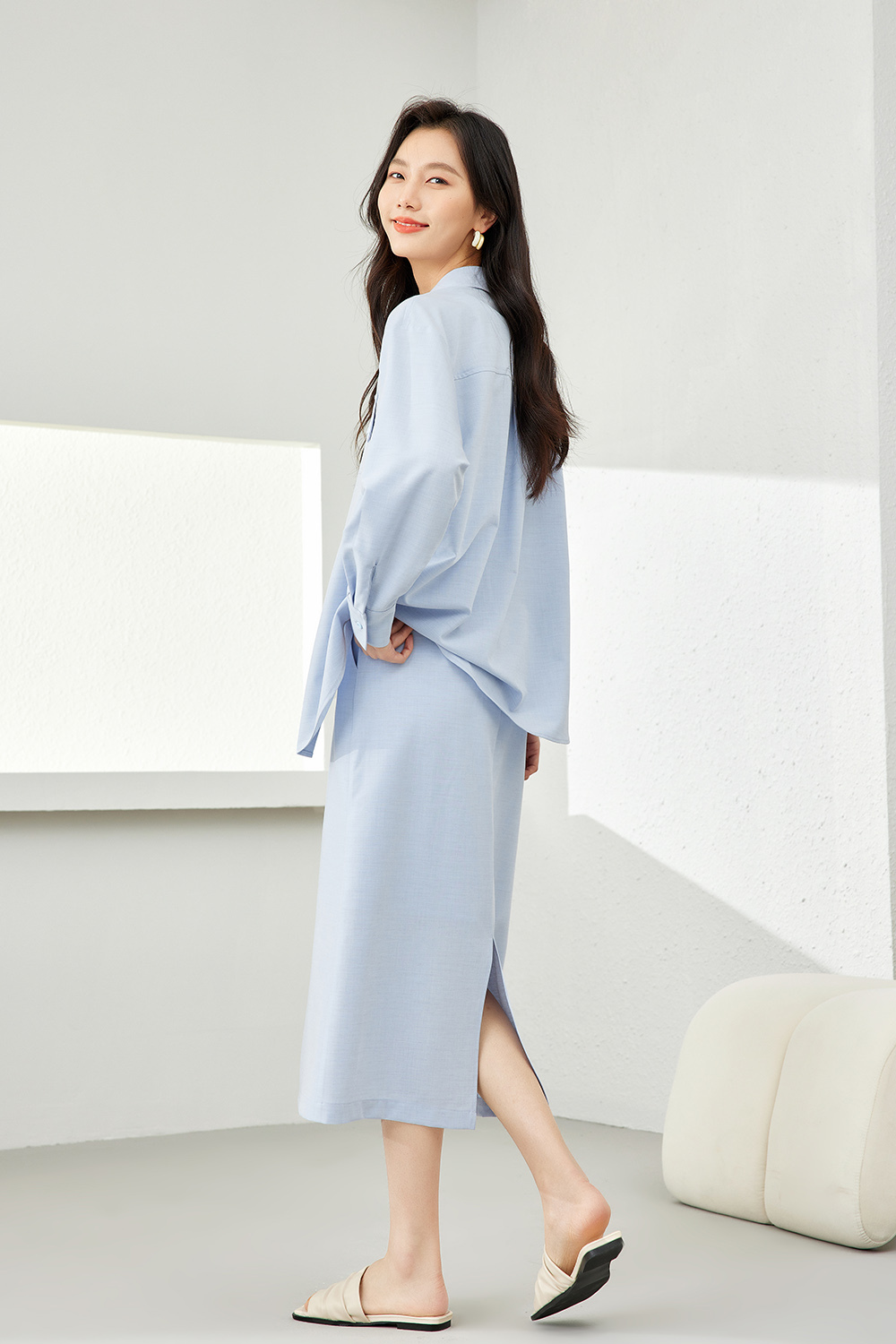Woven Solid Color Shirt Dress Set