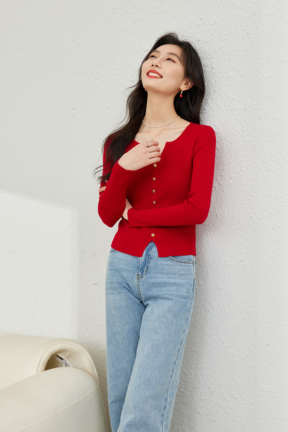 Thin V-neck knit Sweater-VIMLYSTORE