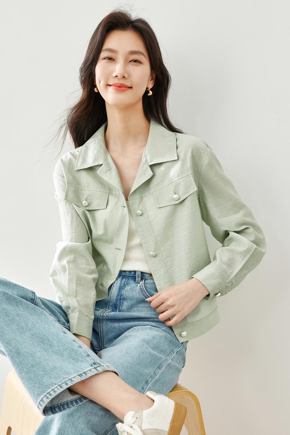 Linen-Blend Lapel Jacket