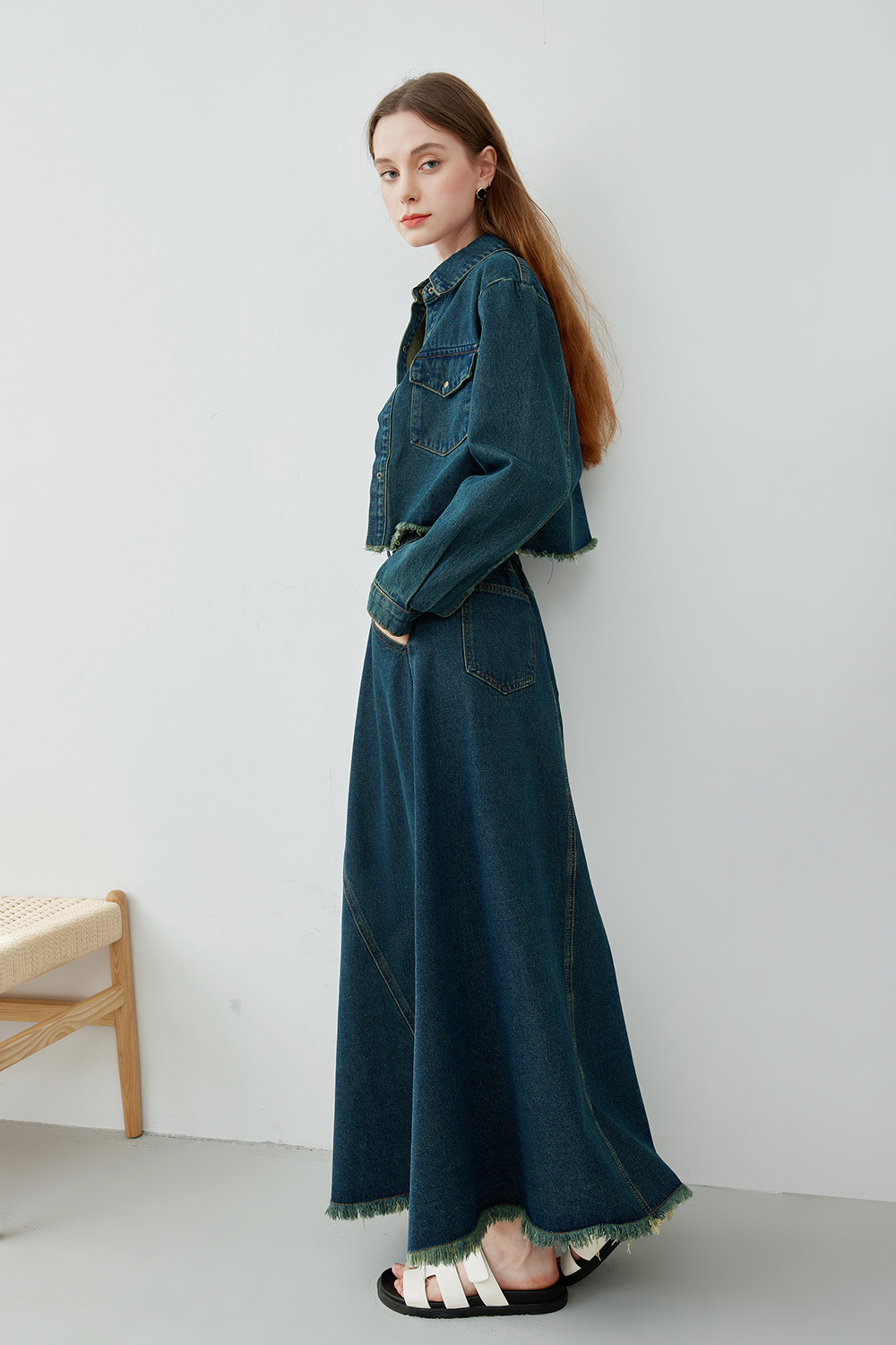 retro fashion denim suit skirt