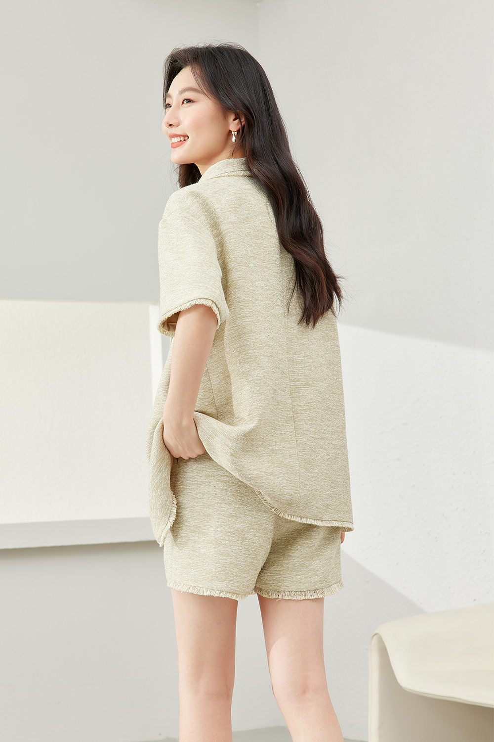 Raw Edge Short-Sleeved Suit-VIMLYSTORE