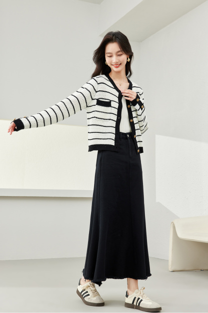 High Waist Fishtail Denim Skirt