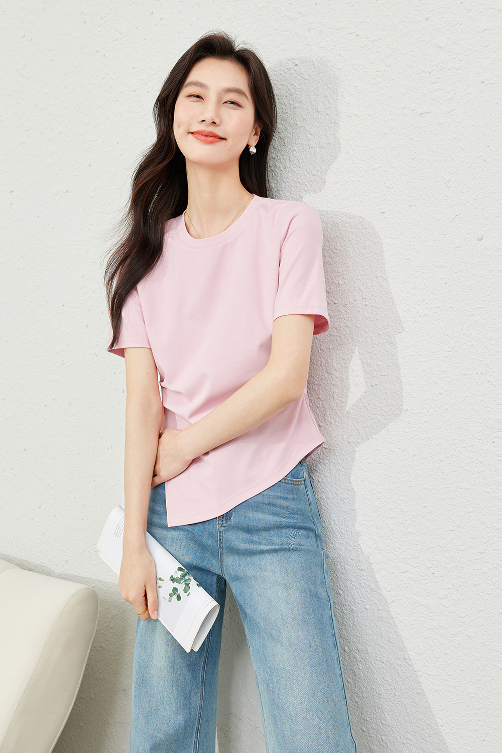 Waist Cinched Split Hem T-Shirt