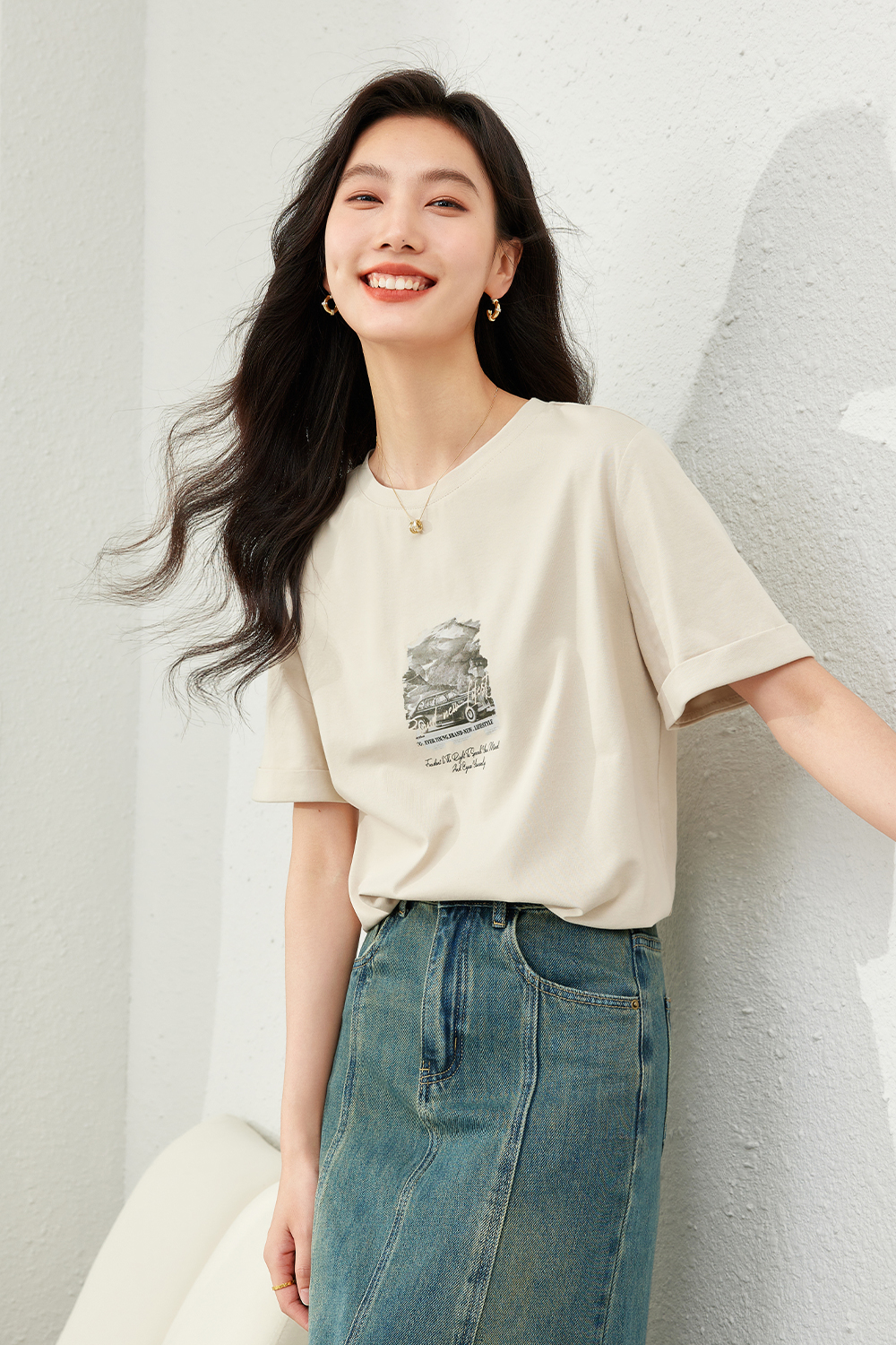 Vintage Printed Reverse Sleeve T-Shirt