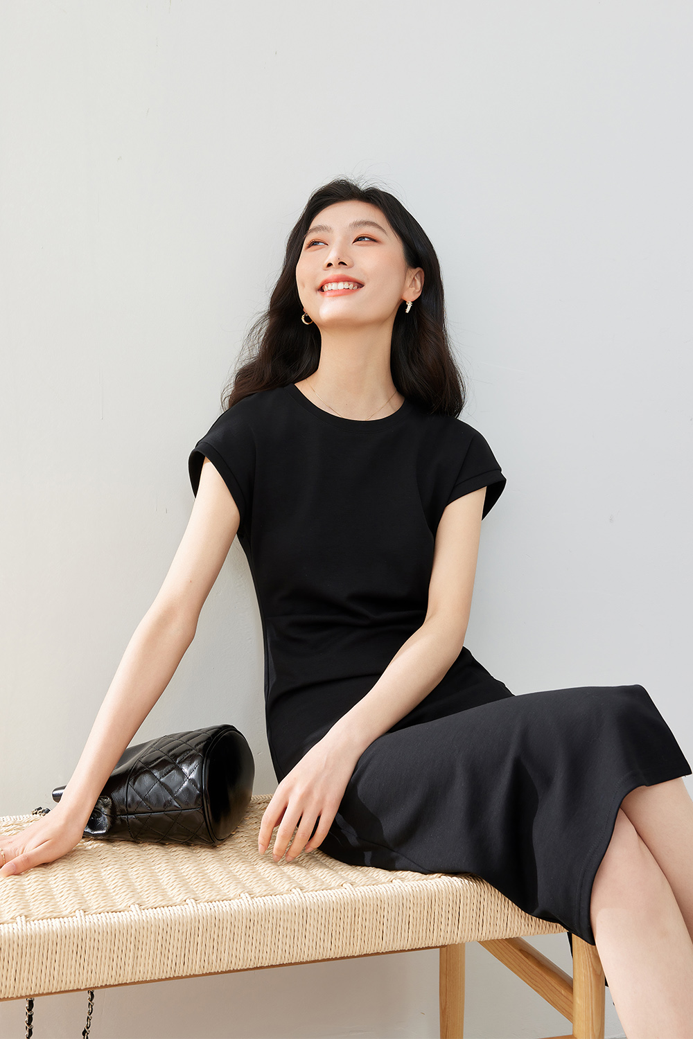 Pleated Cinched Waist Dress