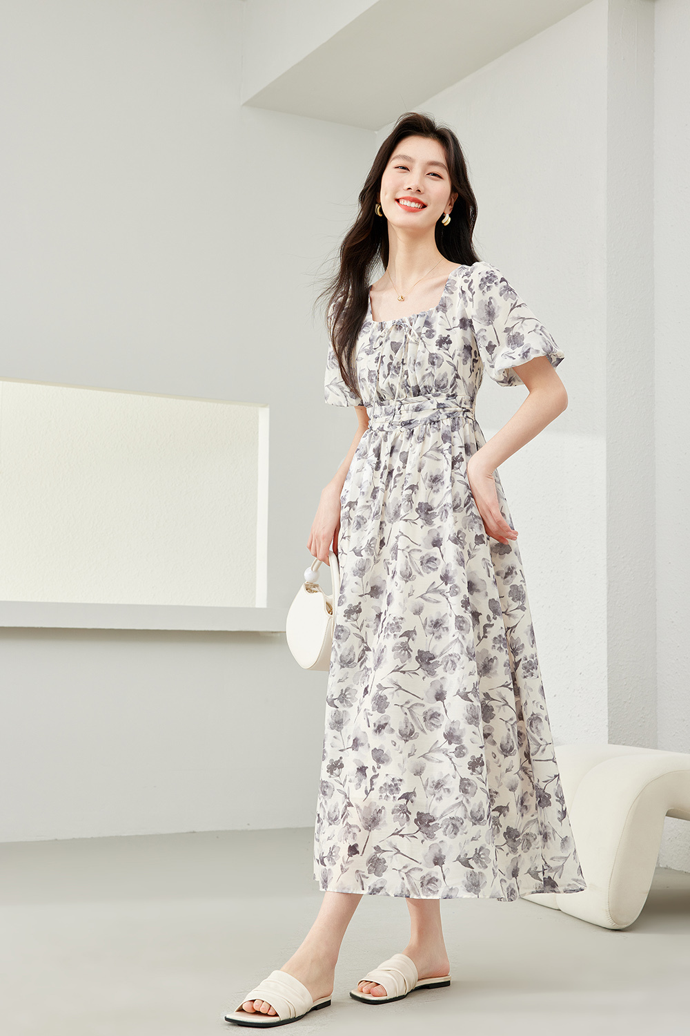 Puff Sleeve Printed Dress