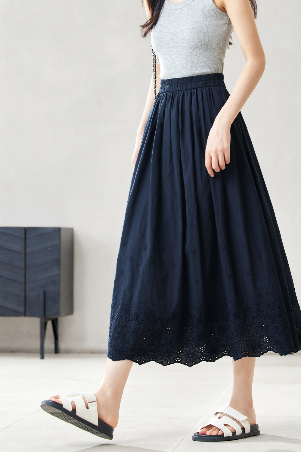 Pure Cotton French Hollow Umbrella Skirt