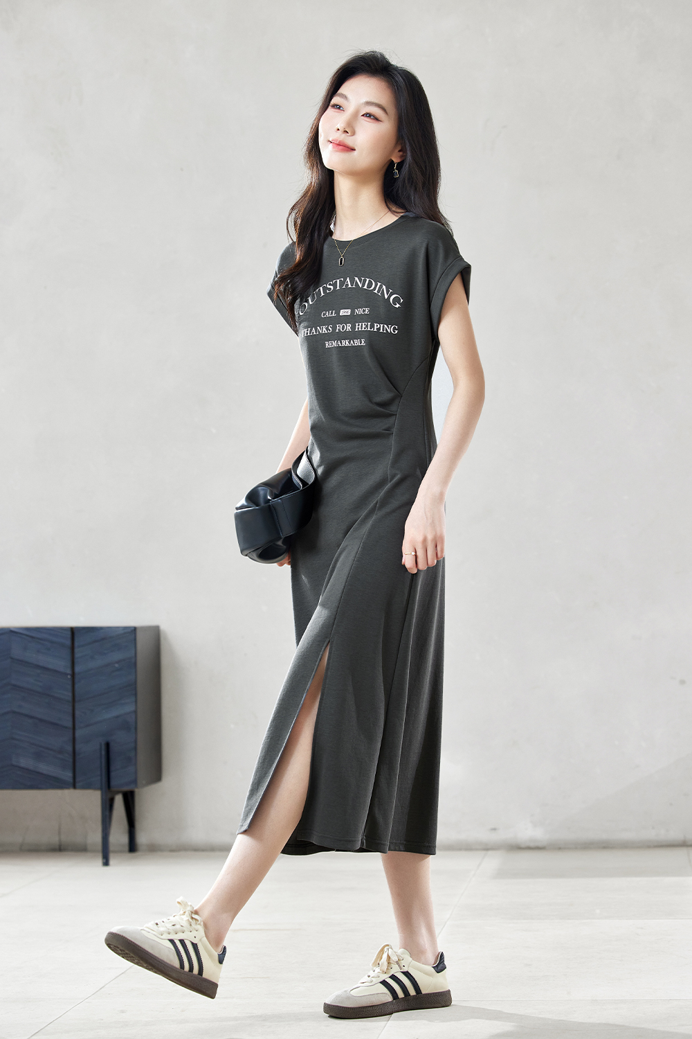 Printed Three-Dimensional Pleated Straight Dress