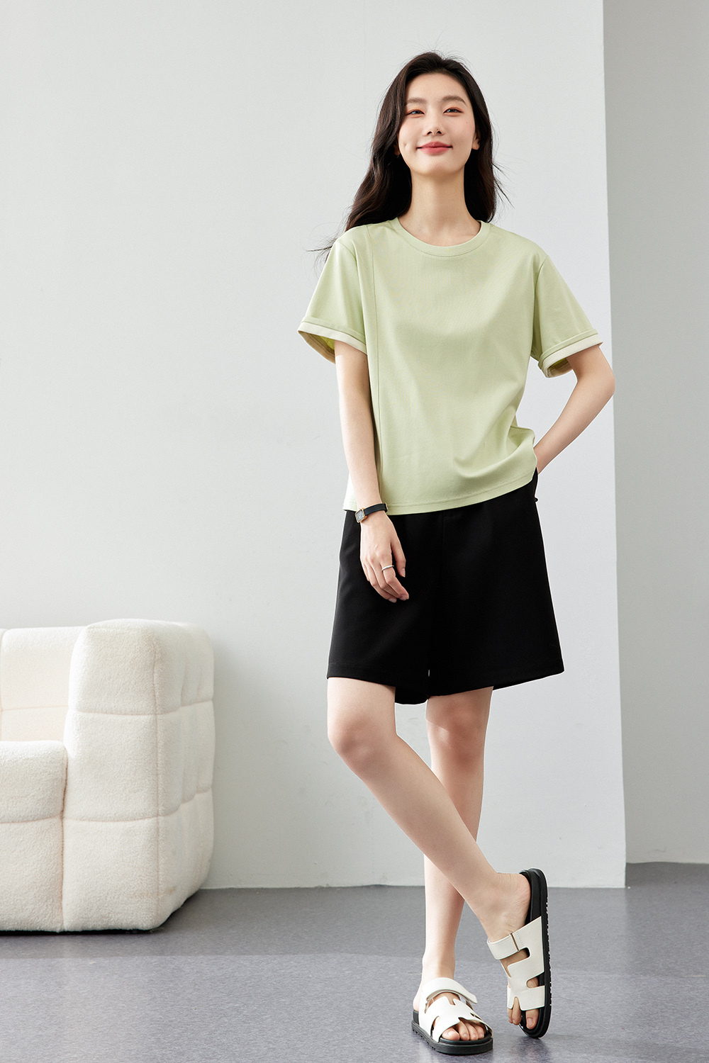 Light Luxury Mercerized Contrast Color T-Shirt