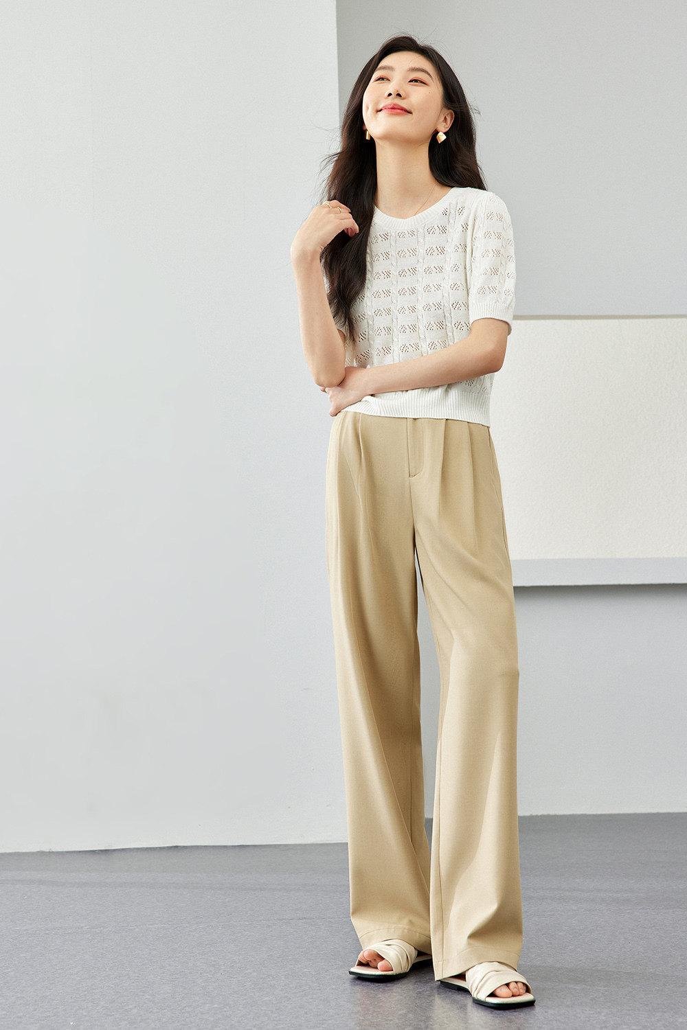 French Hollow Solid Color Knit Sweater