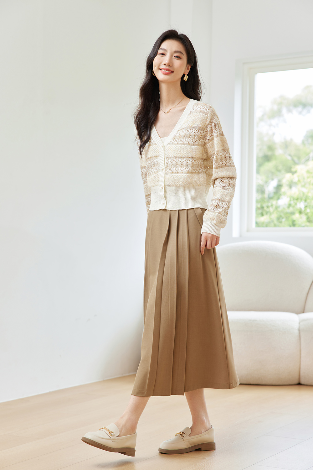 Striped Gentle Style Knitted Cardigan