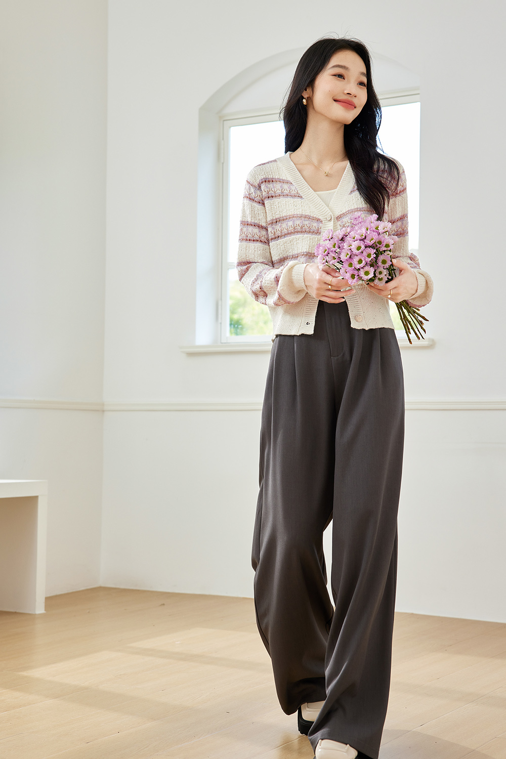 Striped Gentle Style Knitted Cardigan