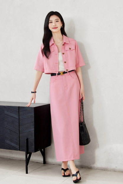 Short Stylish Color Spun Denim Set