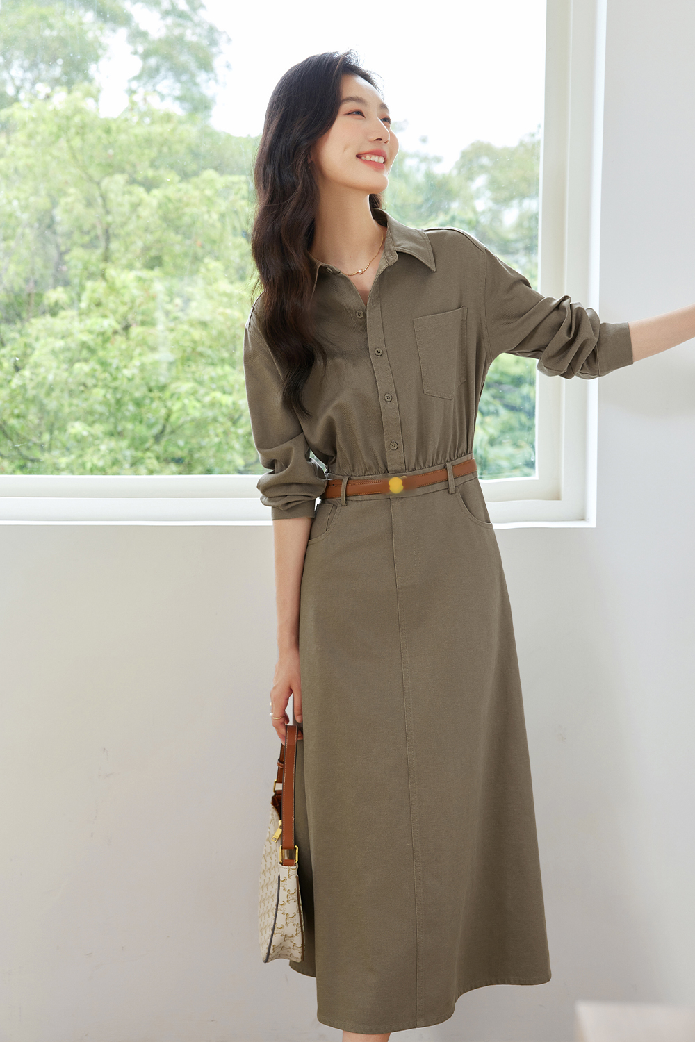 Vintage Long-Sleeved Shirt Dress