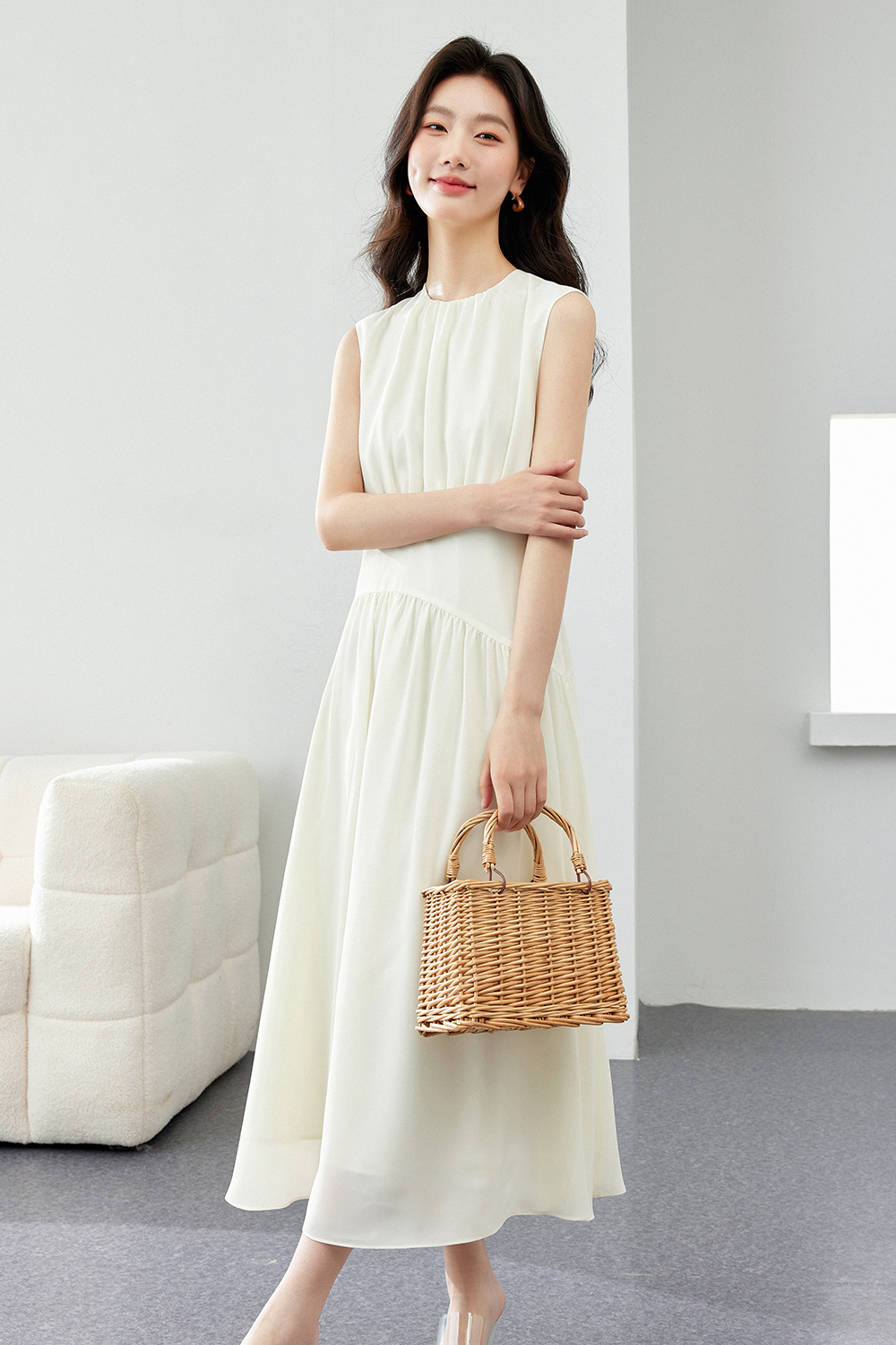 Sleeveless Waist Pleated Dress