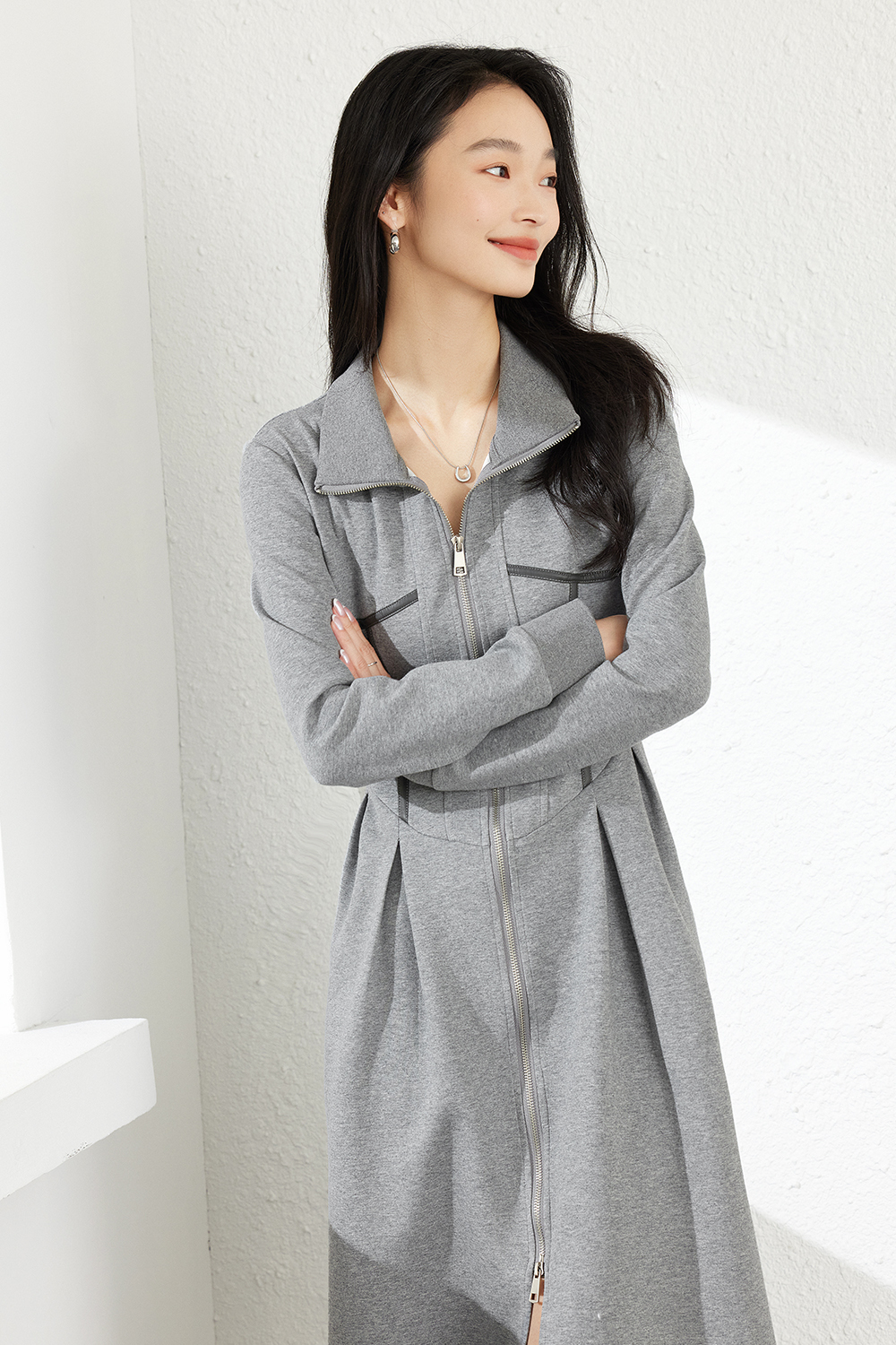 Fashion Stand-Collar Silhouette Dress