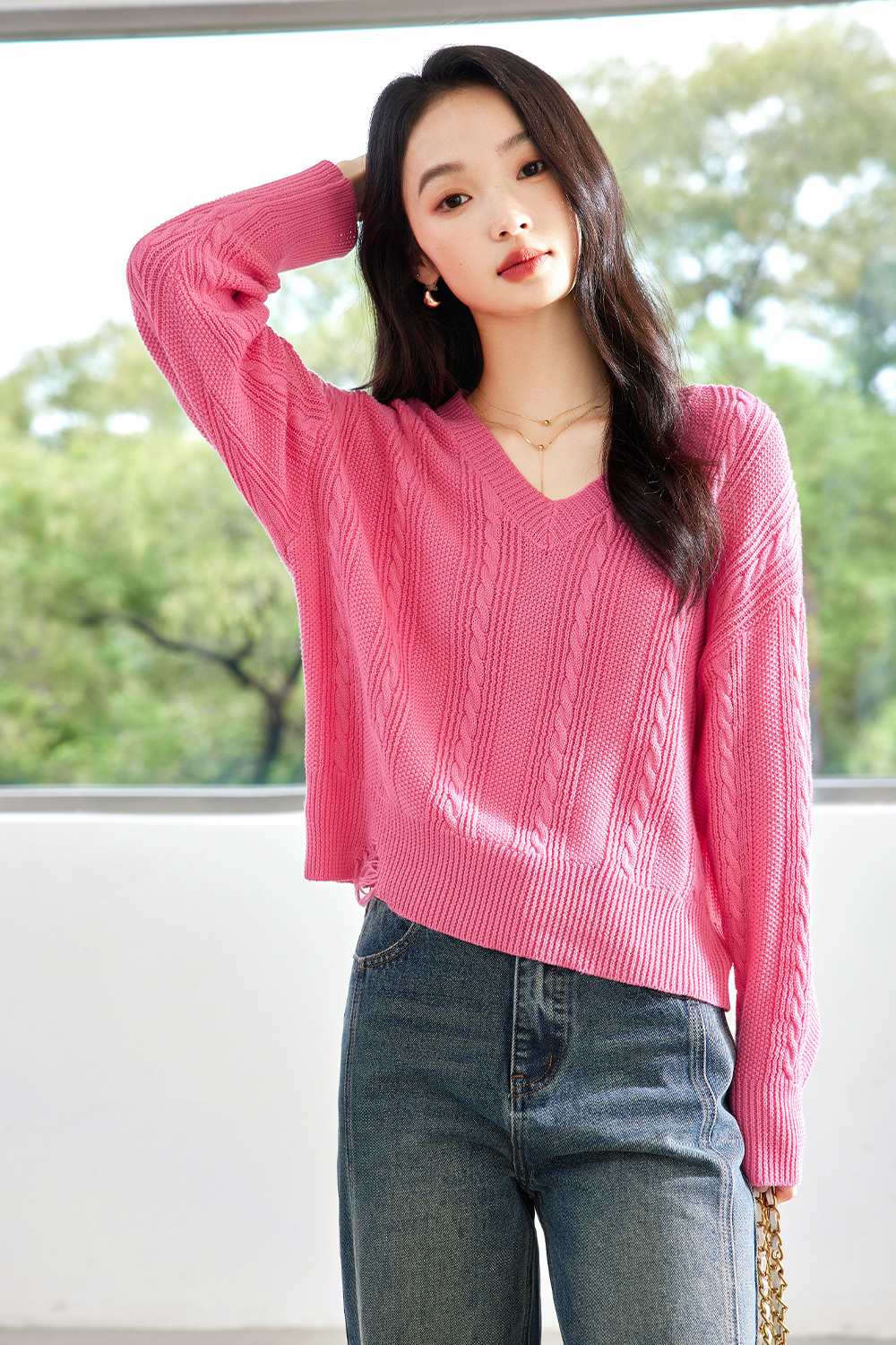 Textured Lazy Knitted Sweater