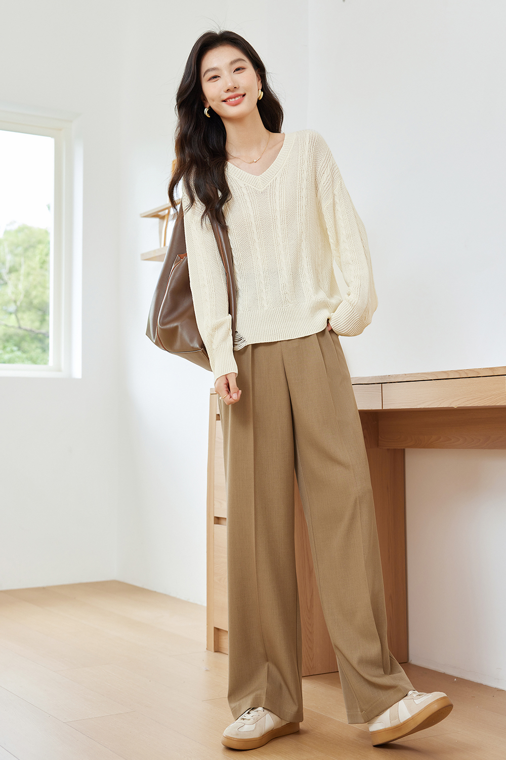 Textured Lazy Knitted Sweater