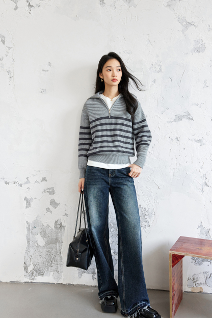 Lazy Style Striped Knitted Sweater