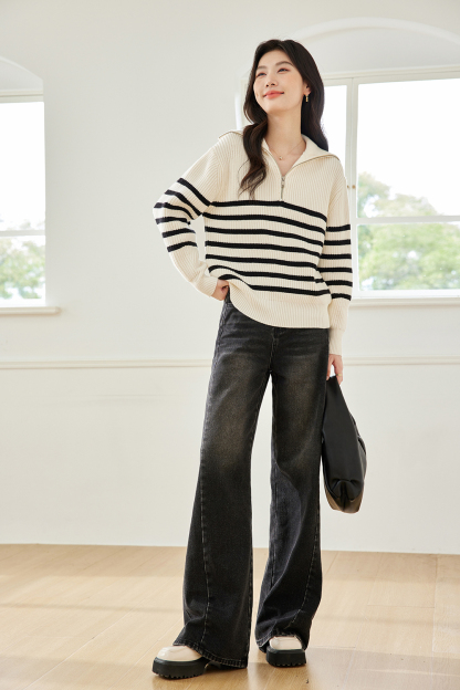 Lazy Style Striped Knitted Sweater