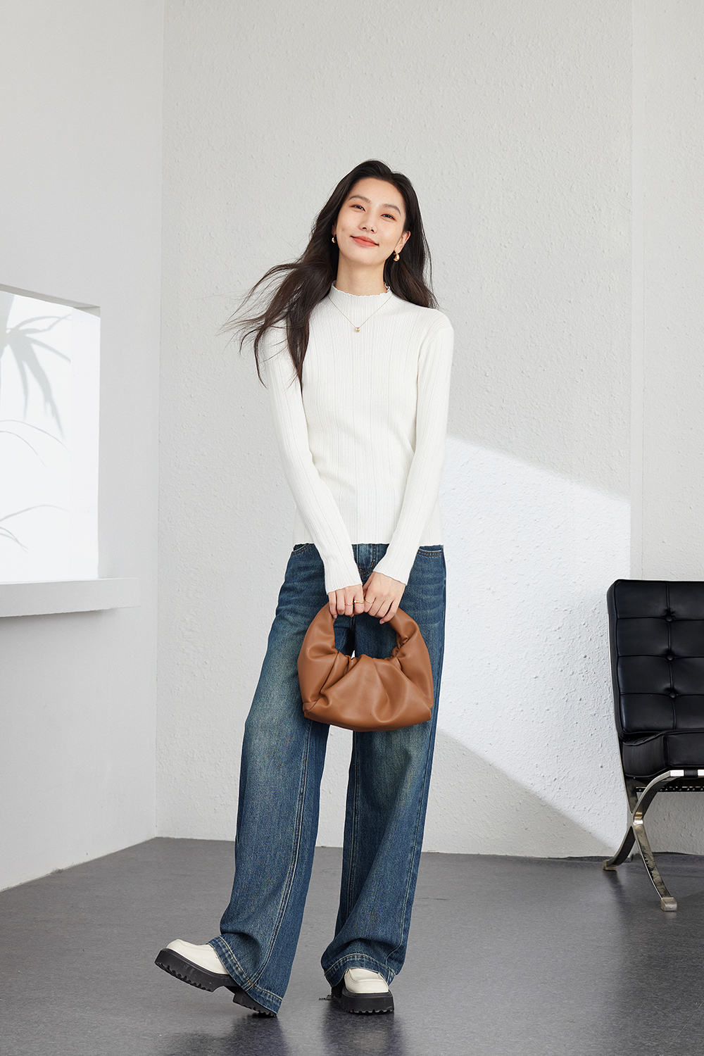 Solid color  Inside base knitted sweater-VIMLYSTORE