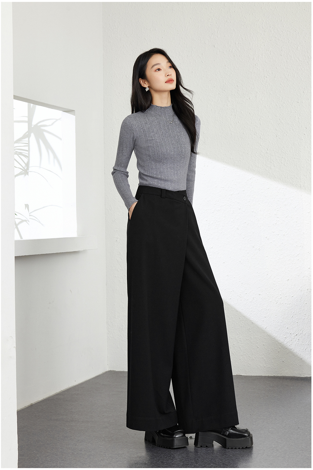 Solid color  Inside base knitted sweater-VIMLYSTORE