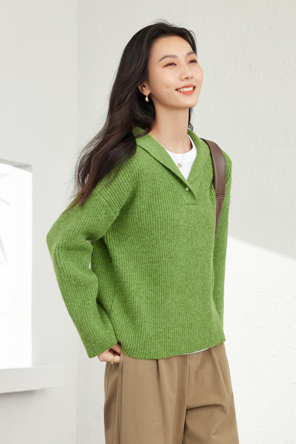 Simple large lapel knitted sweater-VIMLYSTORE