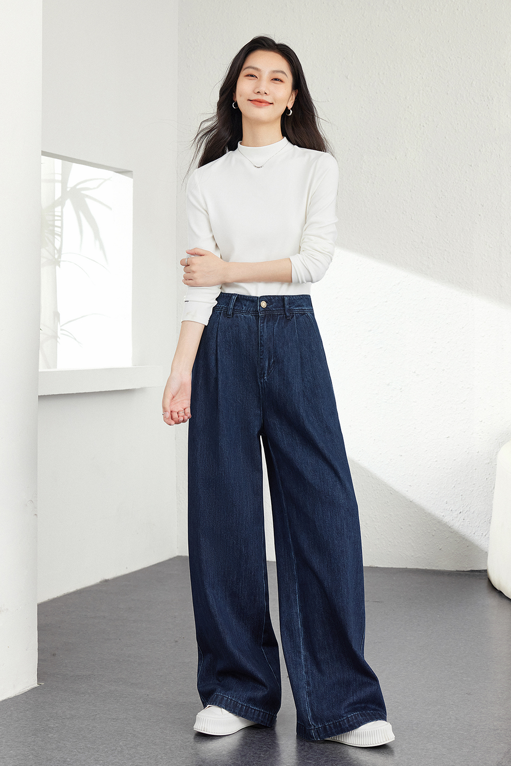 Retro dark blue wide-leg jeans-VIMLYSTORE