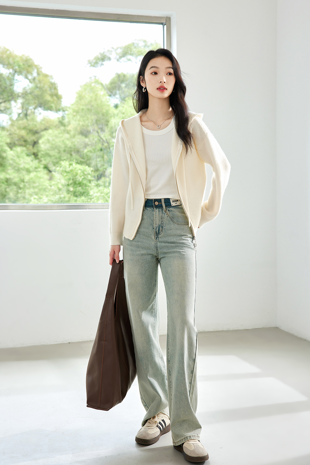 Lazy style hooded knitted jacket-VIMLYSTORE