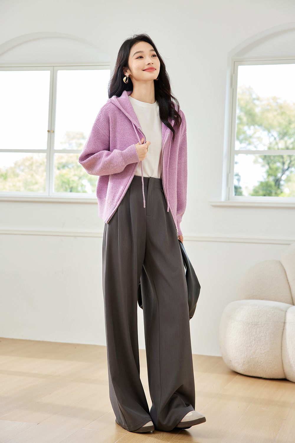 Lazy style hooded knitted jacket-VIMLYSTORE