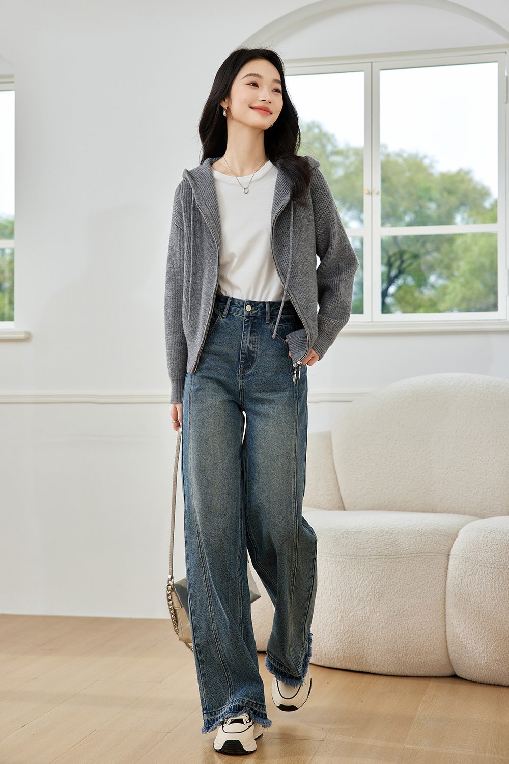 Lazy style hooded knitted jacket-VIMLYSTORE