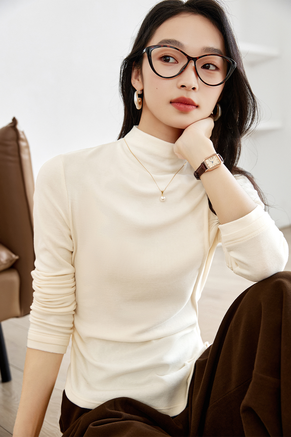 Irregular Hem Knitted Bottoming Shirt-VIMLYSTORE