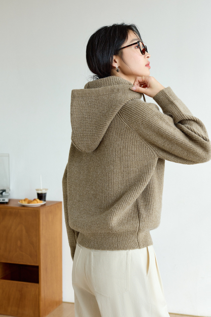 Detachable Hood Casual Knitted Sweater