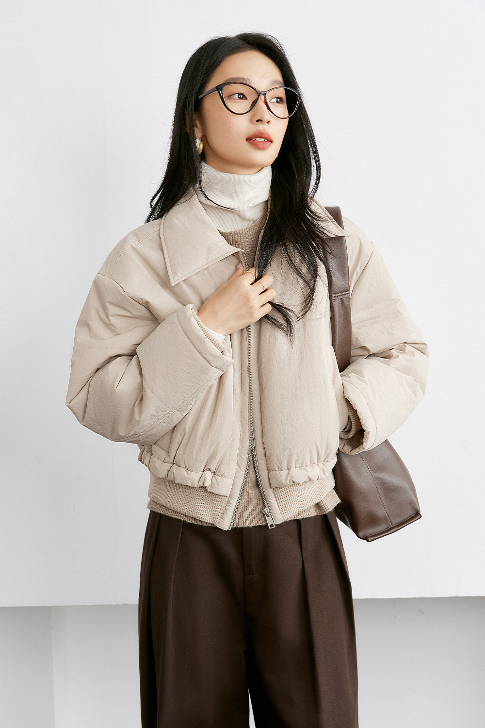 Lapel Spliced Short Cotton Padded Jacket-VIMLYSTORE