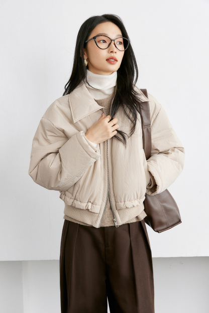 Lapel Spliced Short Cotton Padded Jacket