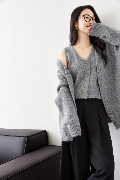 Wool Blend Knitted Top Two-Piece Set