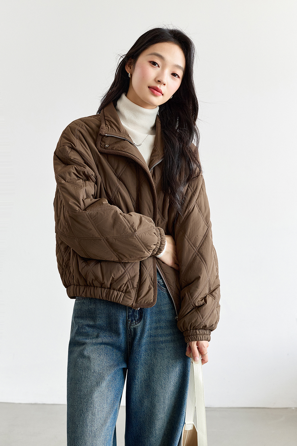 Stand-up collar diamond-quilted cotton-padded jacket-VIMLYSTORE