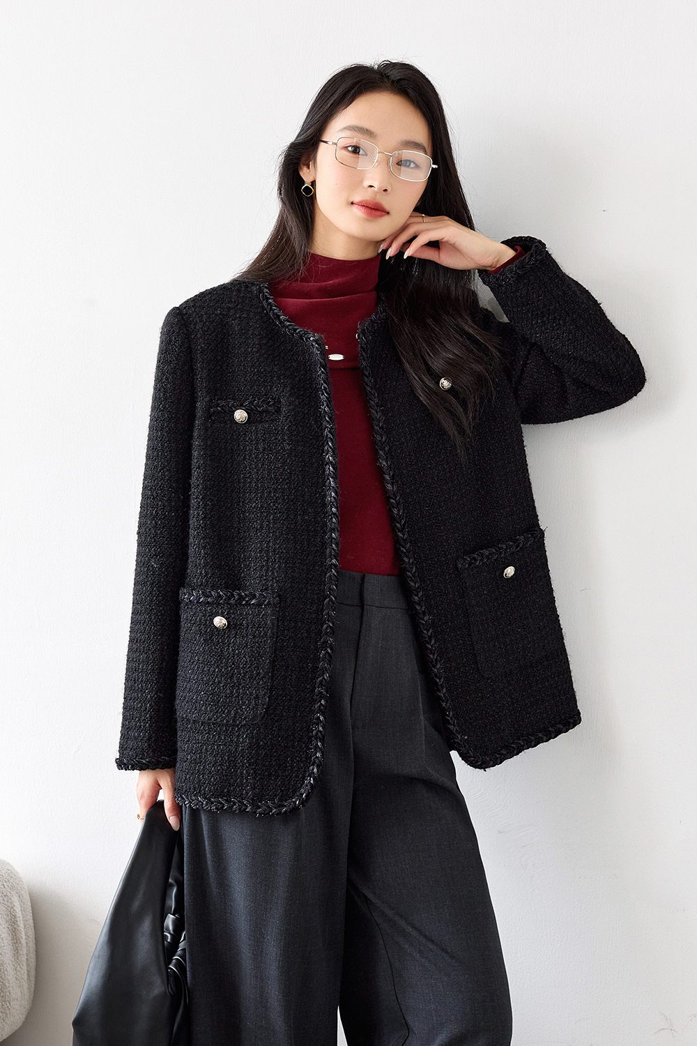 Aristocratic-Style Trimmed Tweed Jacket-VIMLYSTORE