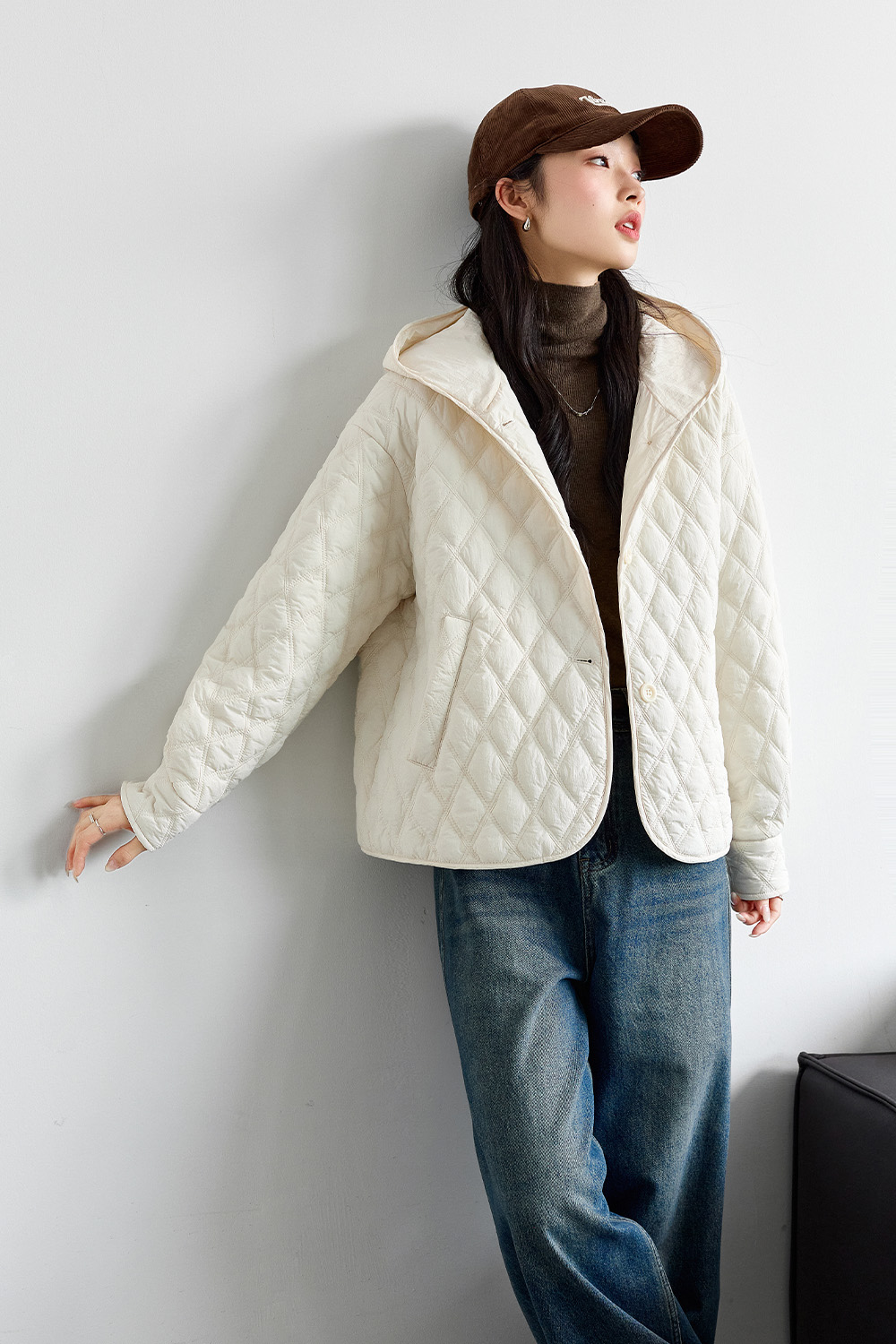 Hooded Diamond Short Cotton Coat-VIMLYSTORE