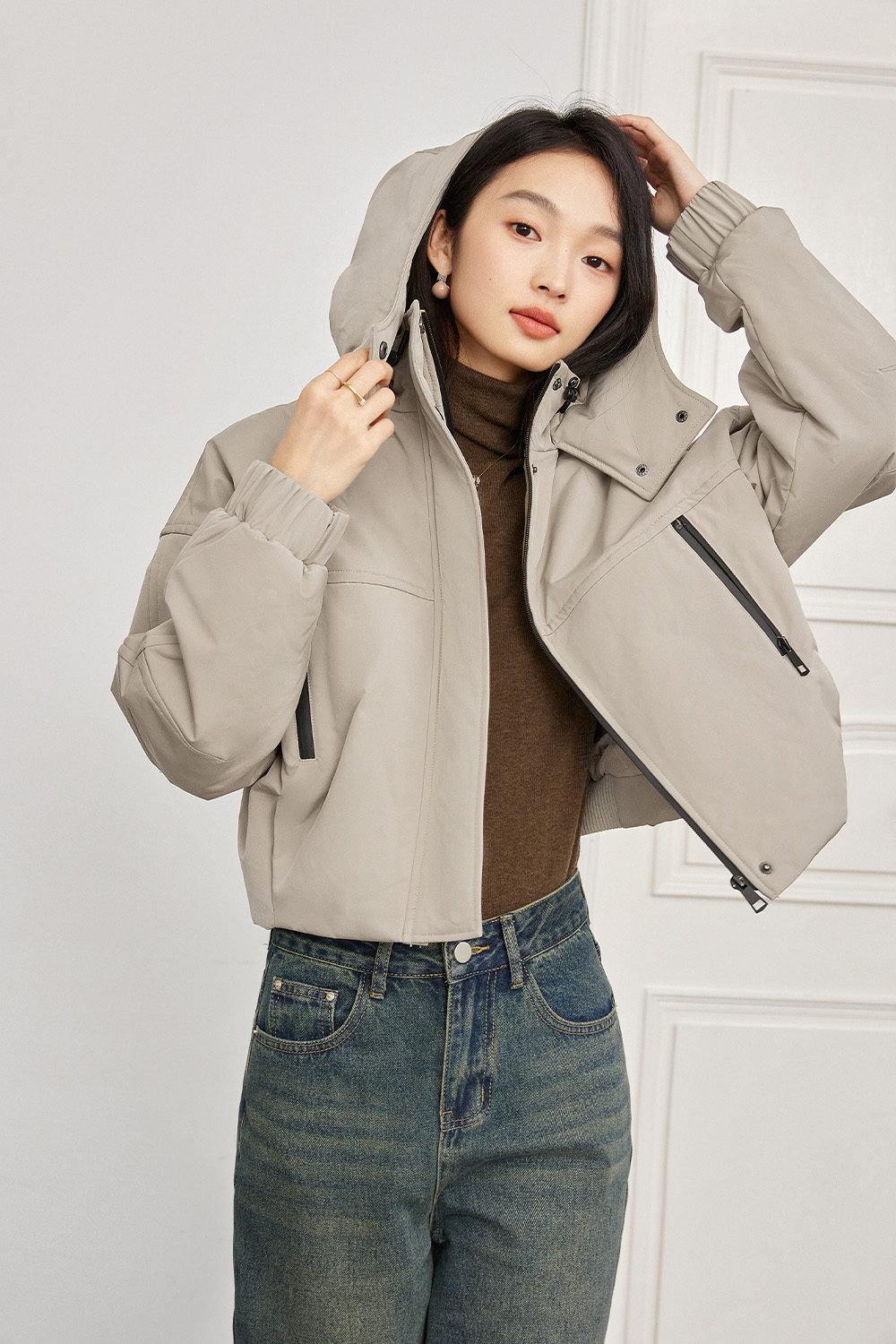 Hooded Short Cotton Coat-VIMLYSTORE