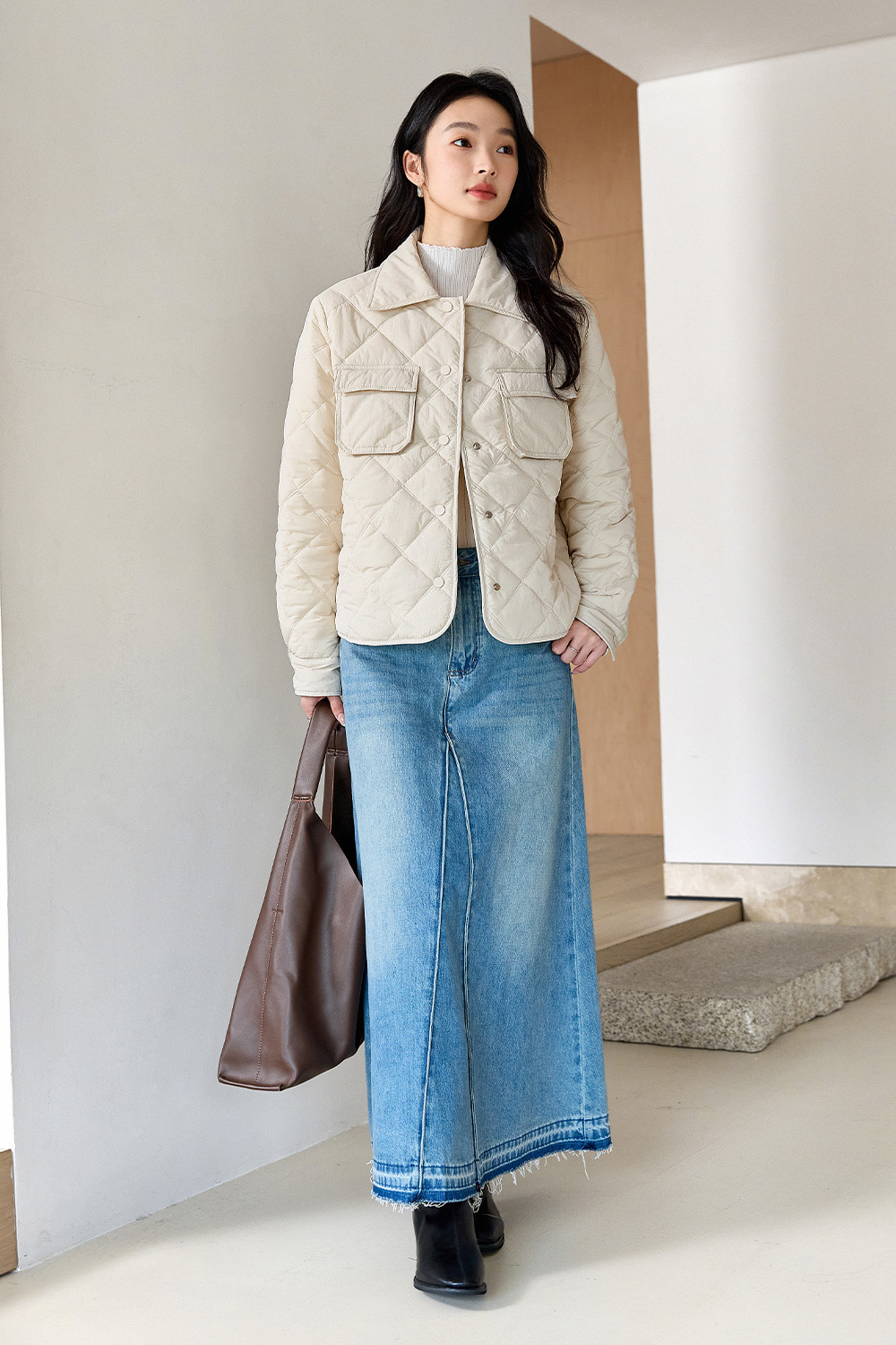 Lapel Diamond Short Cotton Coat-VIMLYSTORE