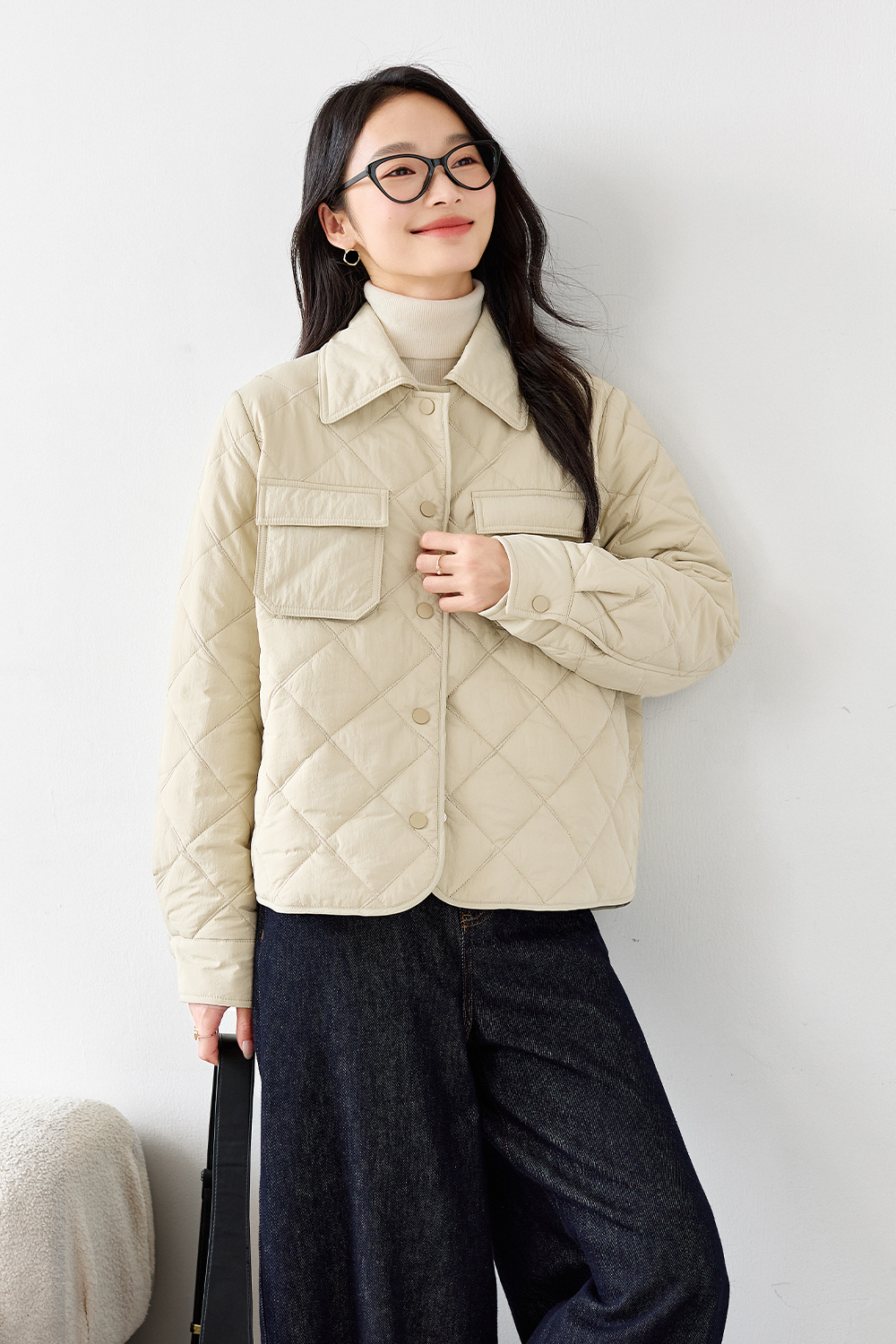 Lapel Diamond Short Cotton Coat-VIMLYSTORE