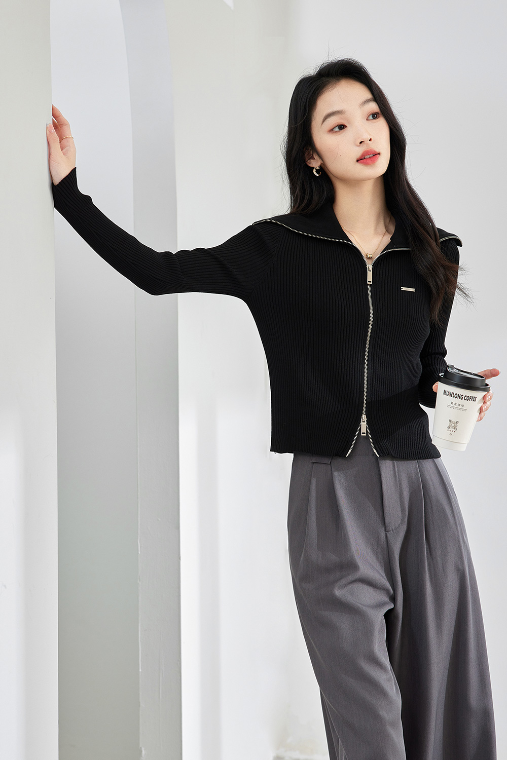 Doubleheaded Zipper Knitted Cardigan-VIMLYSTORE