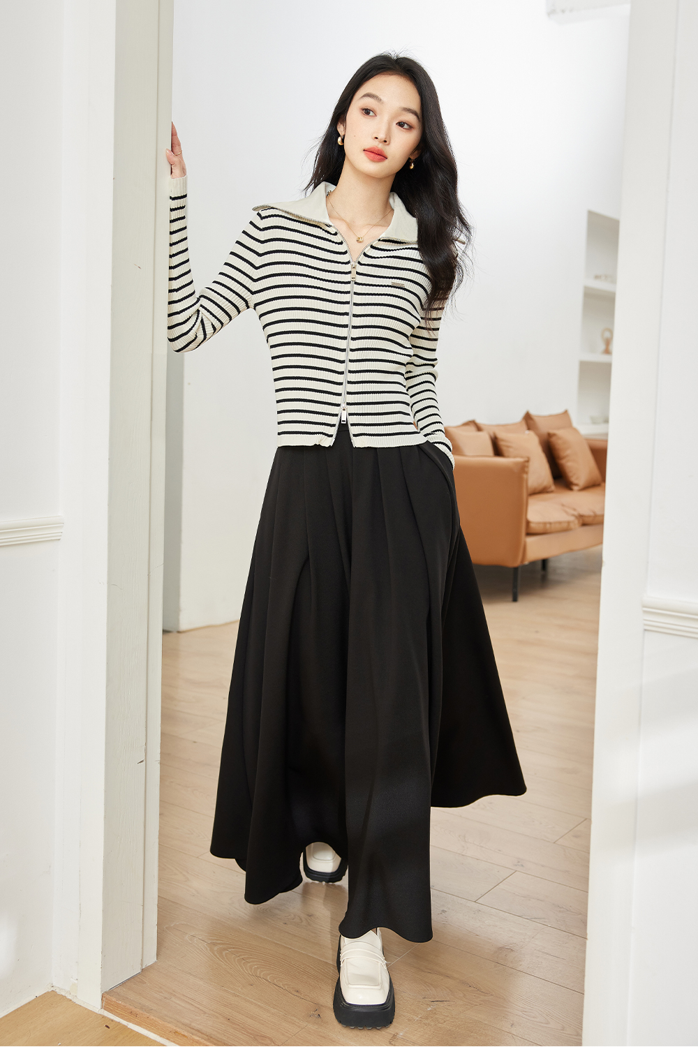 Doubleheaded Zipper Knitted Cardigan-VIMLYSTORE