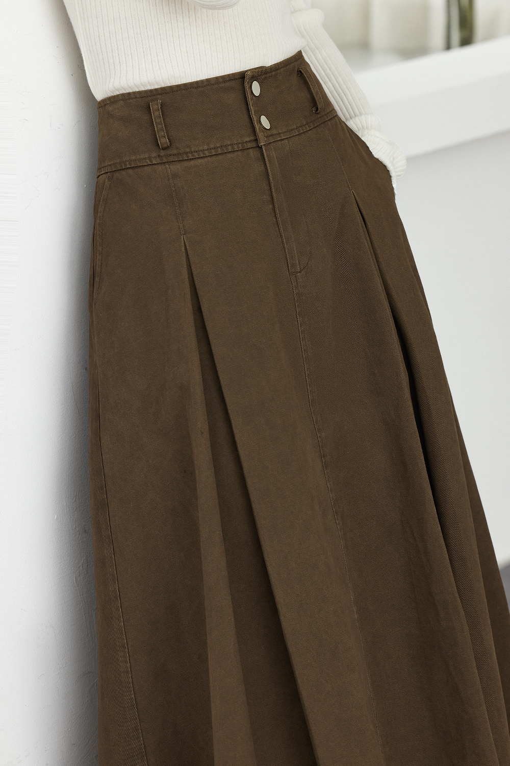 Cotton Metal Button Skirt-VIMLYSTORE