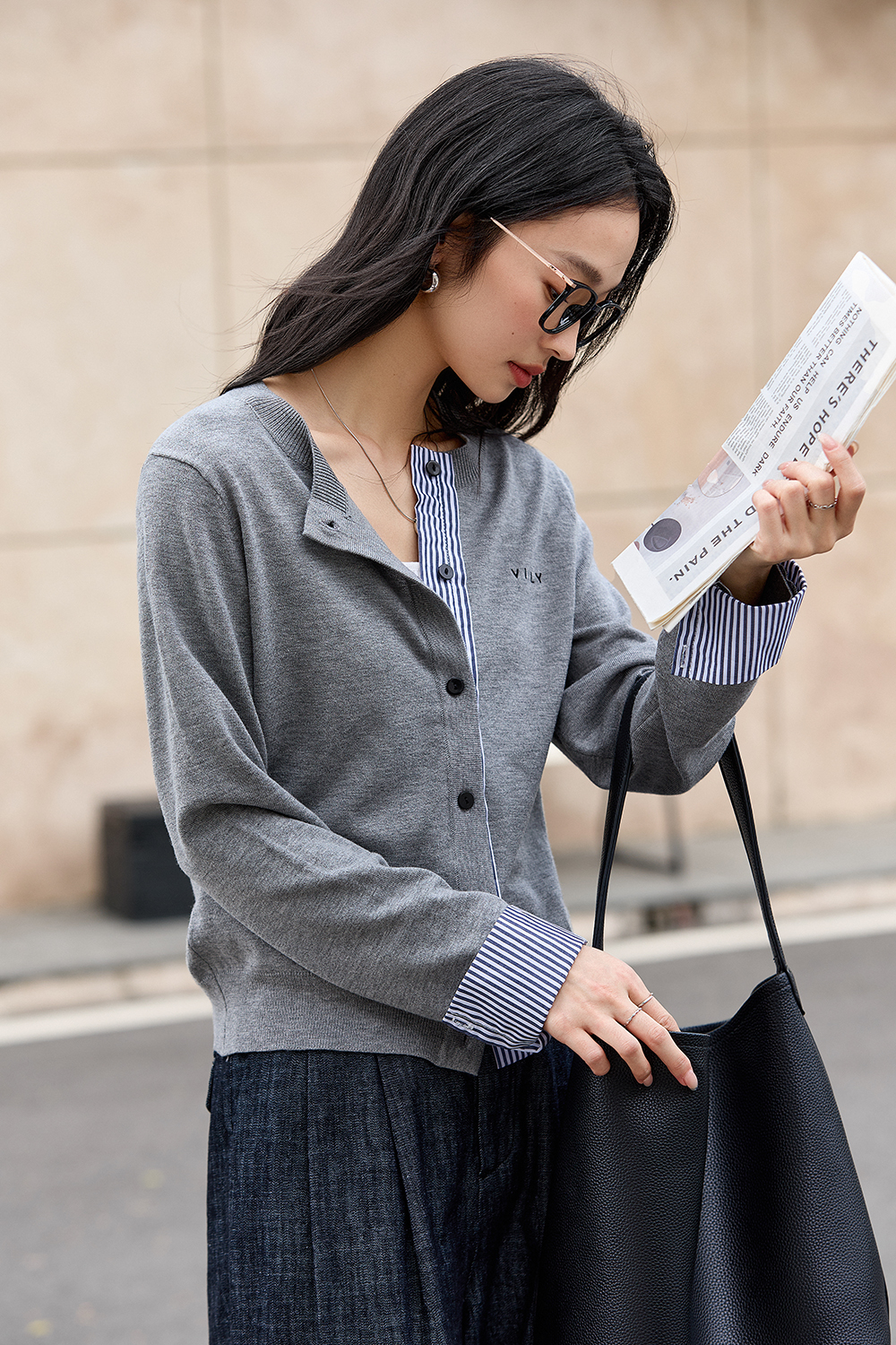 Striped Patchwork Design Knitted Cardigan-VIMLYSTORE